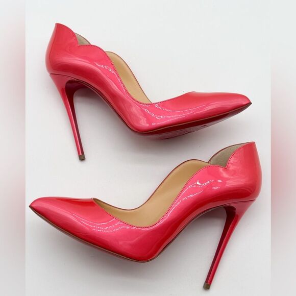 Christian Louboutin Hot Chick 100 mm Patent Fluo Metal Florida Pink Heel Pump 37 - Picture 6 of 12